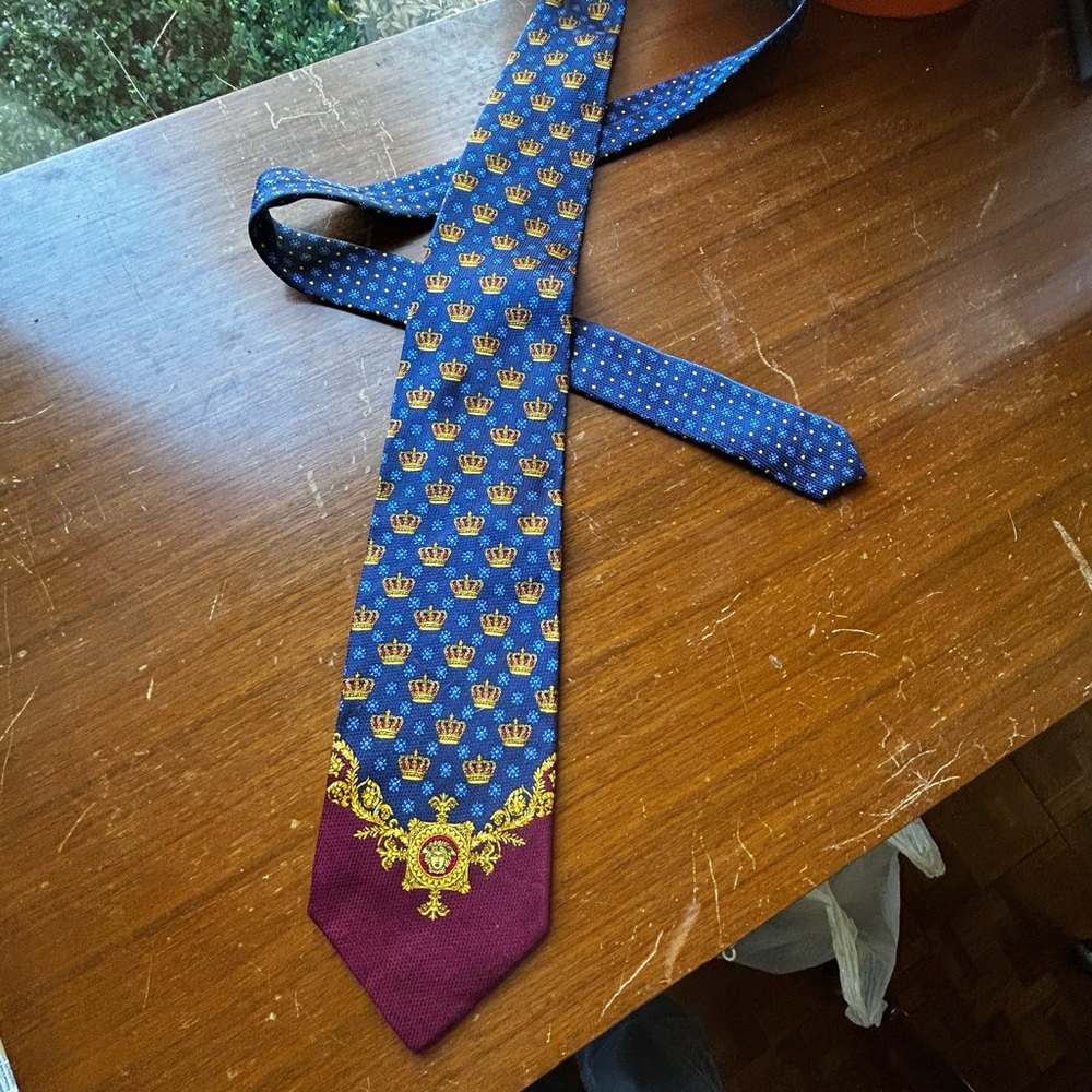 Versace Blue and Burgundy Crown Tie